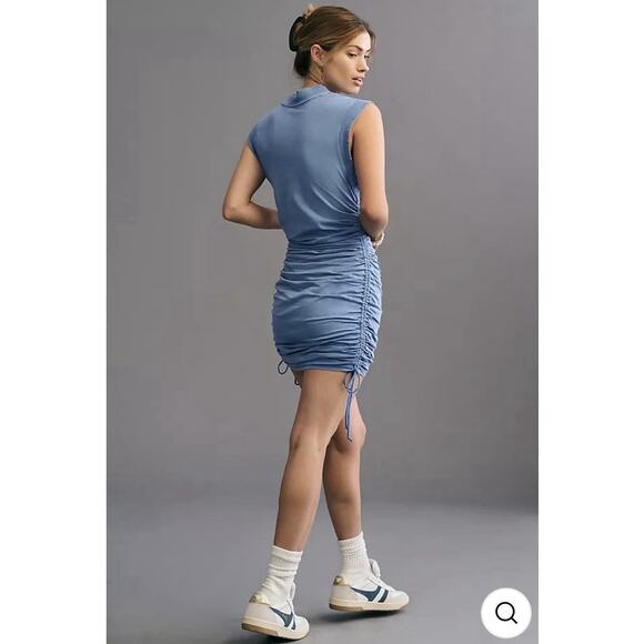 Daily Practice By Anthropologie Sleeveless Ruched Mini Dress Blue Size Large L - Picture 2 of 9